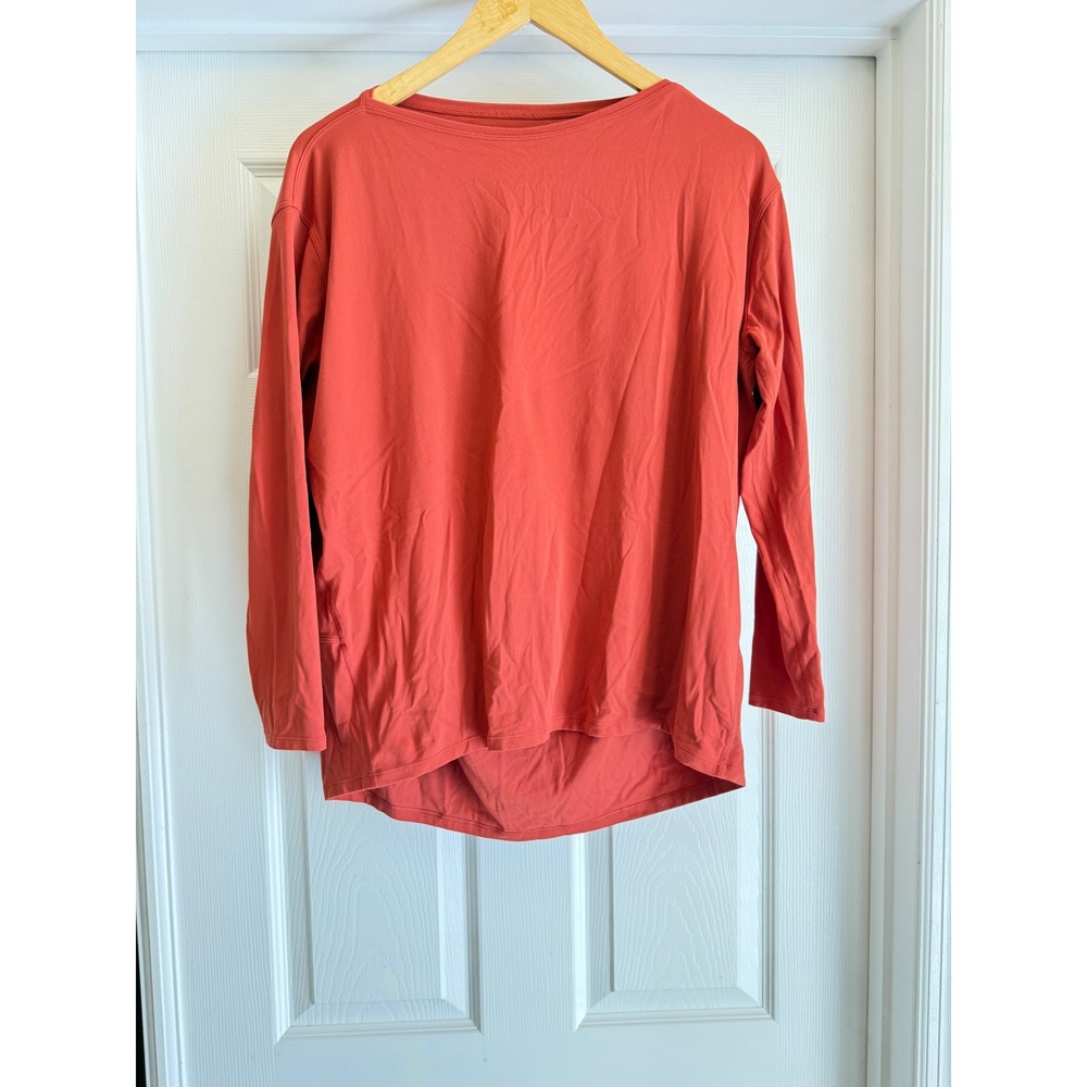 Lululemon Back In Action Long Sleeve Women 10 Orange Relaxed Pima Cotton Top